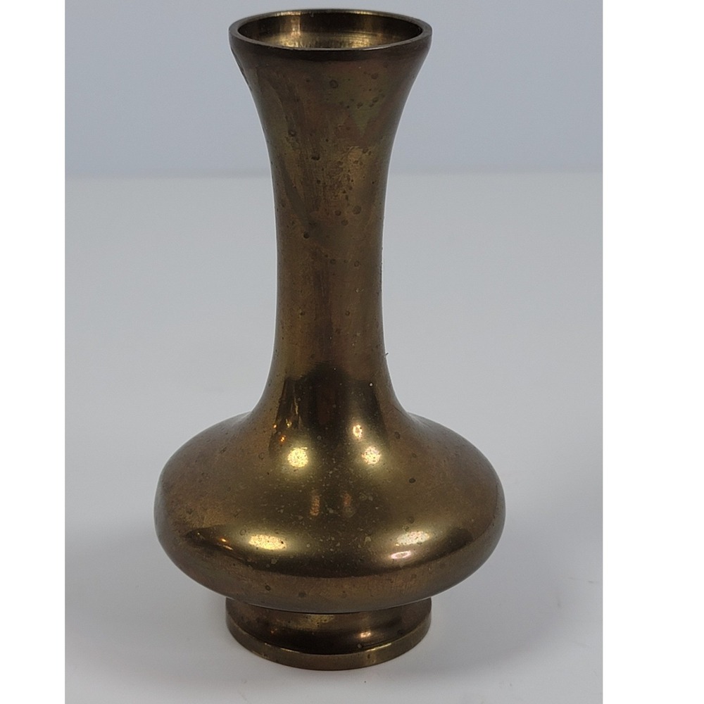 Vintage Solid Brass Bud Vase Small Decorative Flared Rim Vase 4.75 Inch